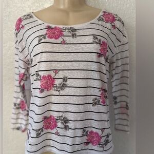 Pink Floral Striped Long Sleeve Top